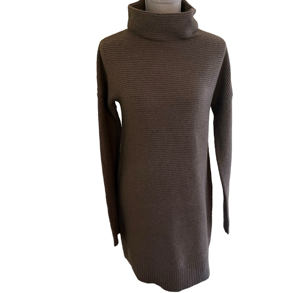 UpWest Taupe Ribbed Funnel Neck Sweater Dress S